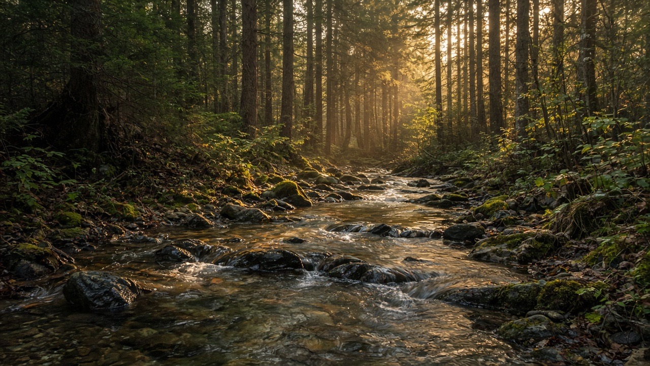 A forest stream in late light